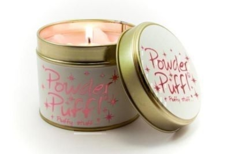 Let Lily Flame scented candles transport you to a different place. Powder Puff - Fluffy Stuff. Light, soft and talcy. Super Girly. Some might say a little camp. The labelling features metallic pink graphics on sparkly white paper. Burn Time 35 hours. D